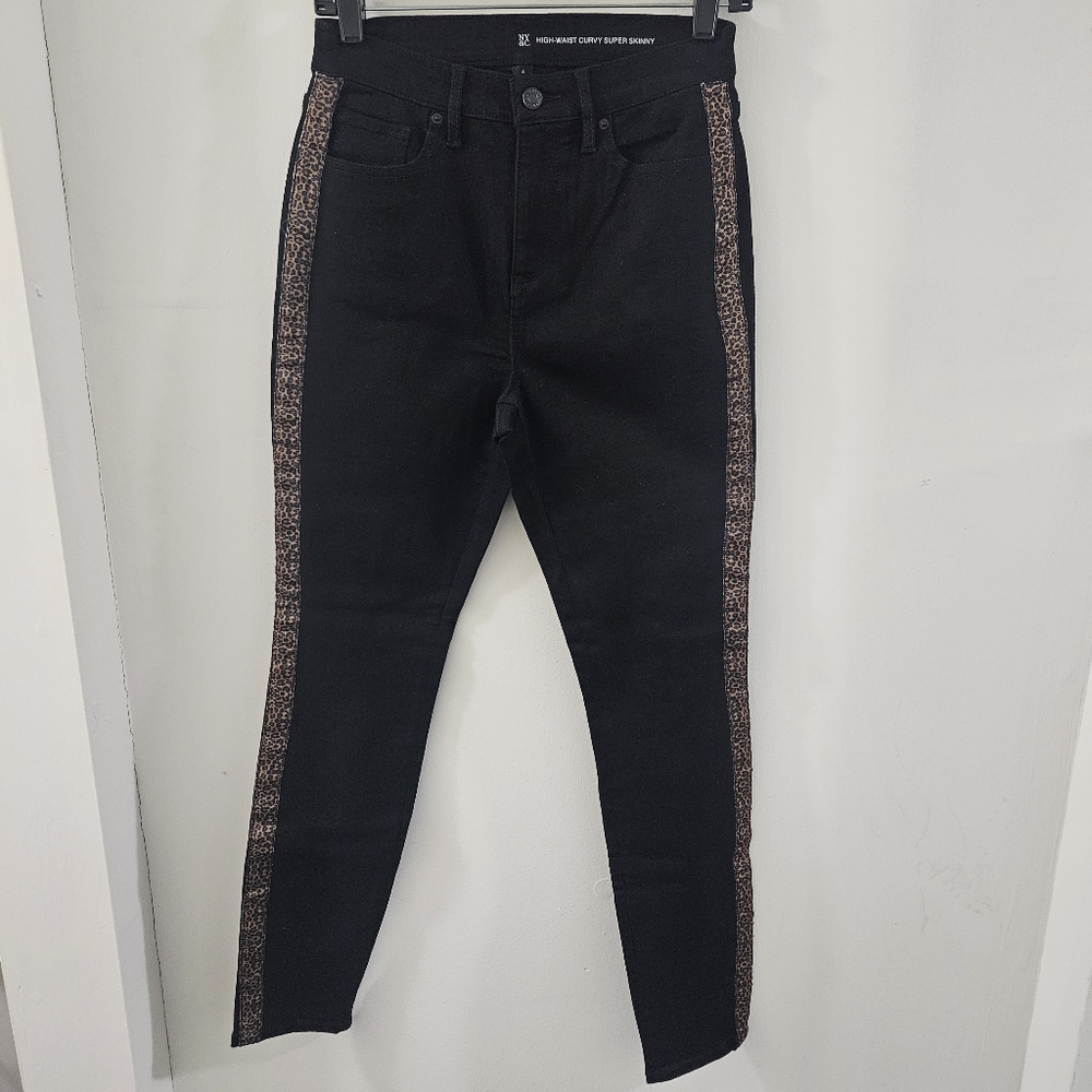 NY&Co High-Waist Curvy Super Skinny Denim - Black Animal- Print